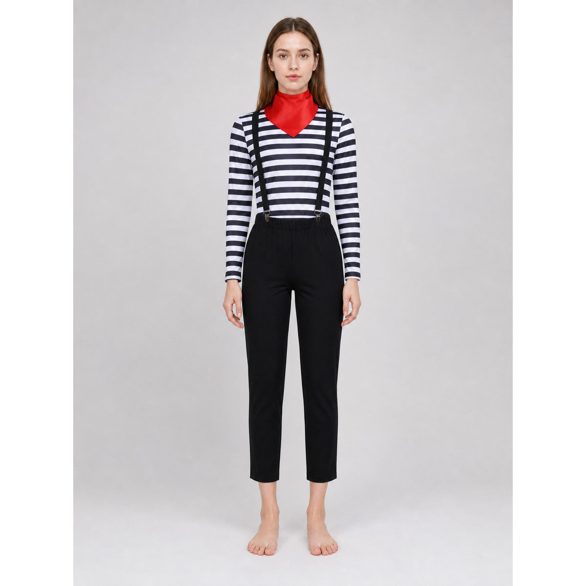Striped Cat Costume with Suspenders on-model view