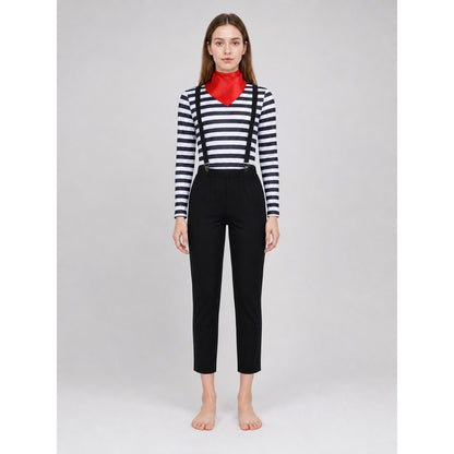 Striped Cat Costume with Suspenders on-model view