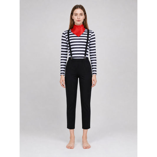Striped Cat Costume with Suspenders on-model view