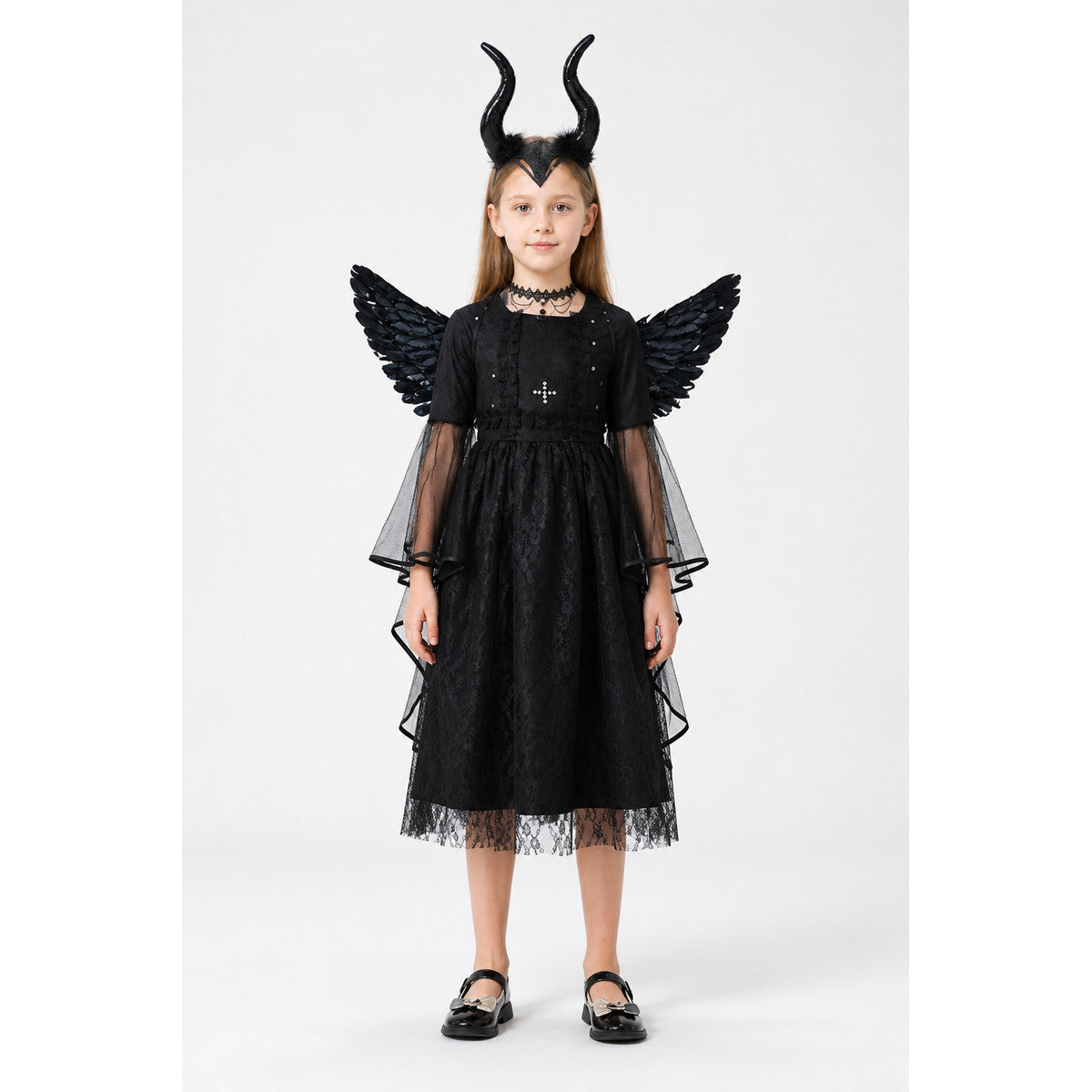 Children's Halloween Dress with Wings and Horns main product view