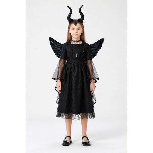 Children's Halloween Dress with Wings and Horns main product view