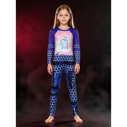 Kids Unicorn Rainbow Cosplay Bodysuit Costume with Mesh Pattern and Black main product view