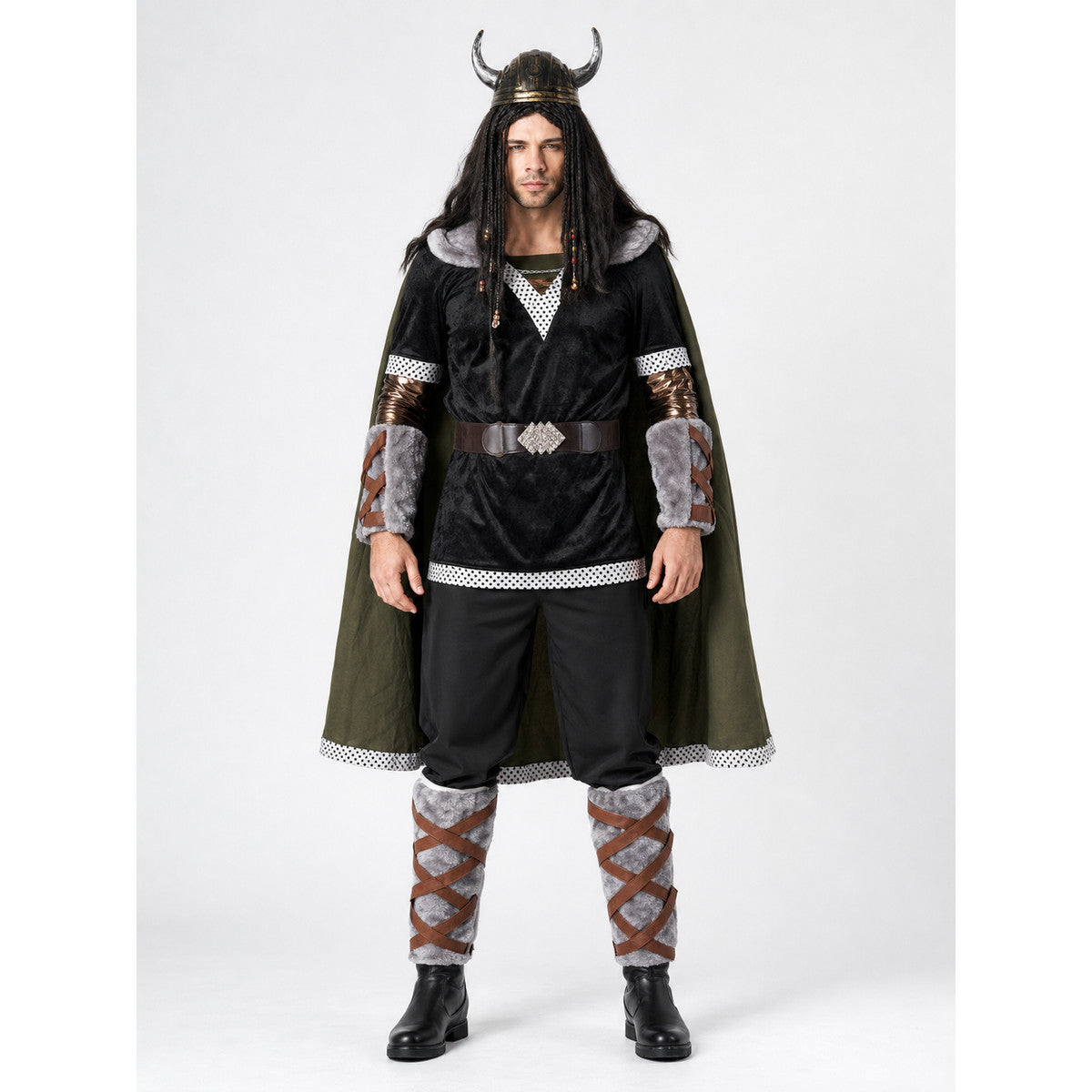 Viking Costume with Horned Helmet and Cape