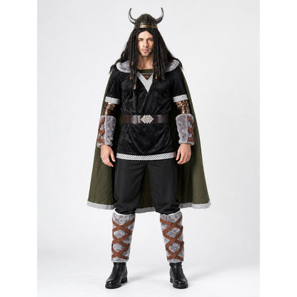 Viking Costume with Horned Helmet and Cape