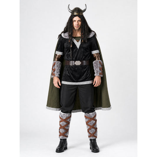 Viking Costume with Horned Helmet and Cape