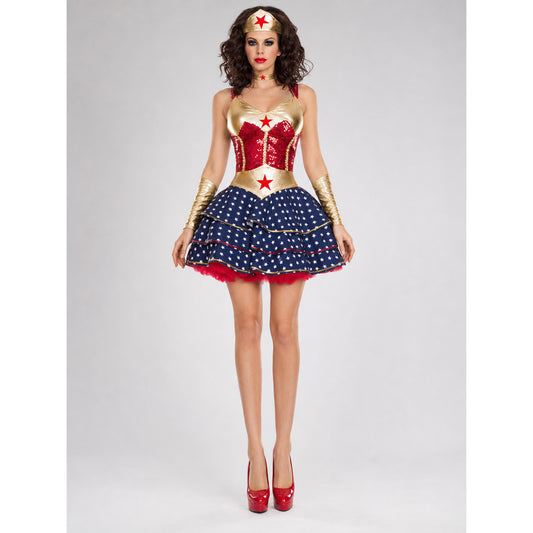 Halloween Dress with Red Star and Blue Skirt front view