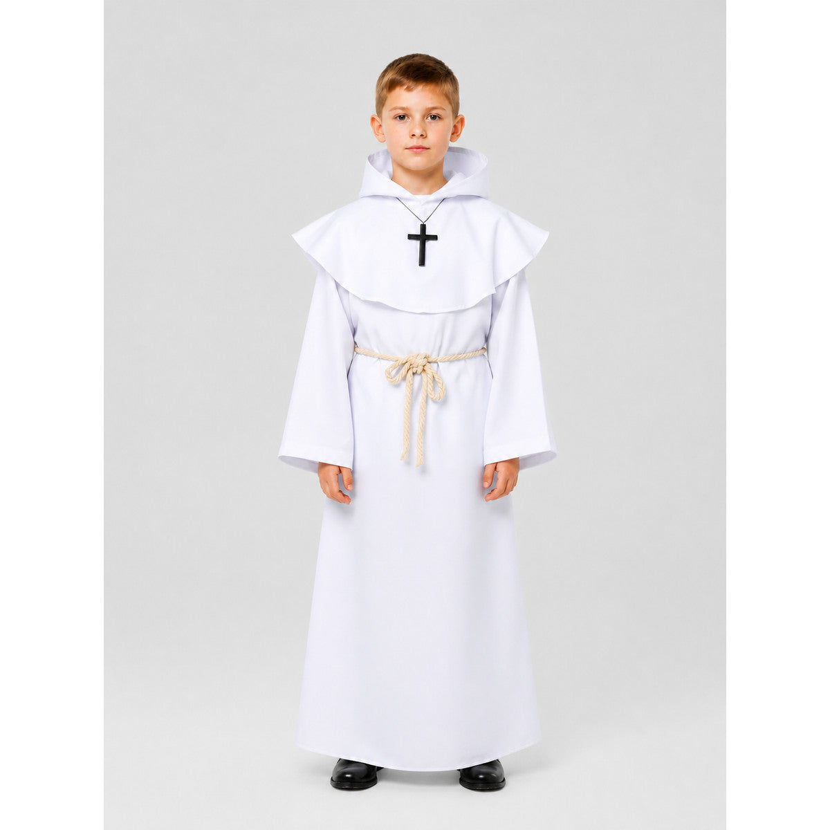Long White Robe with Hood and Cross