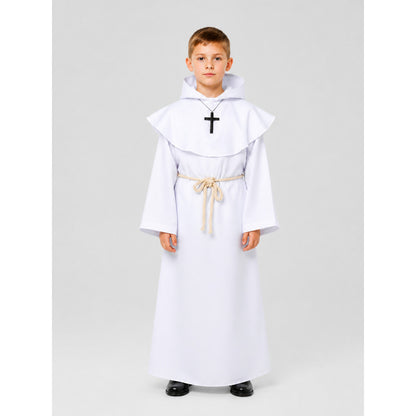 Long White Robe with Hood and Cross