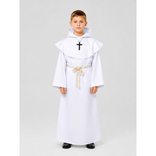 Long White Robe with Hood and Cross
