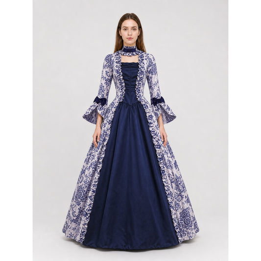Ornamental Evening Dress, Long Sleeve, Flared
