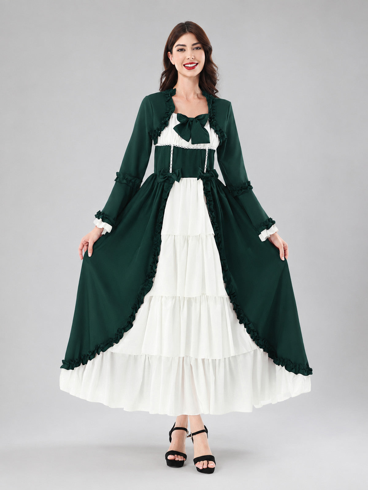 Stage Dark Green Dress with White Trim on-model view