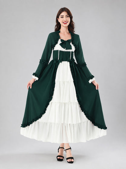 Stage Dark Green Dress with White Trim on-model view