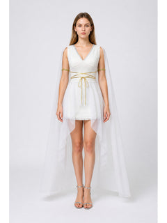 White Dress Costume with Cape and Gold Embellishments
