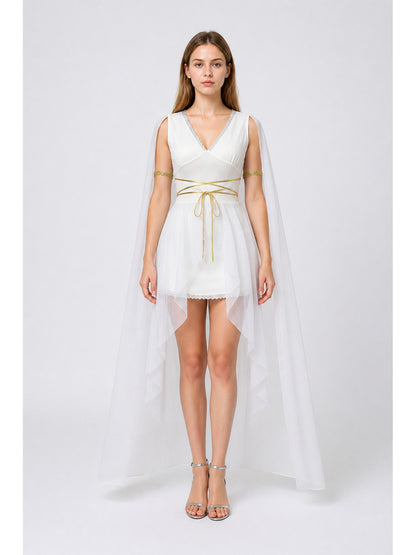 White Dress Costume with Cape and Gold Embellishments main product view