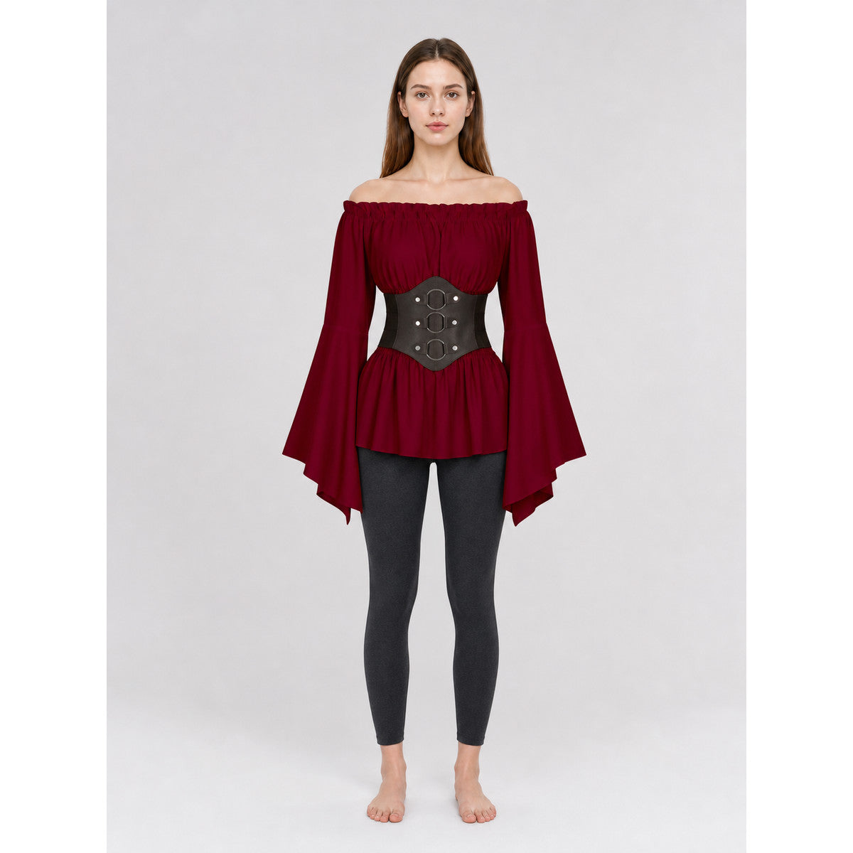 Medieval Red Dress with Belt and Sleeves