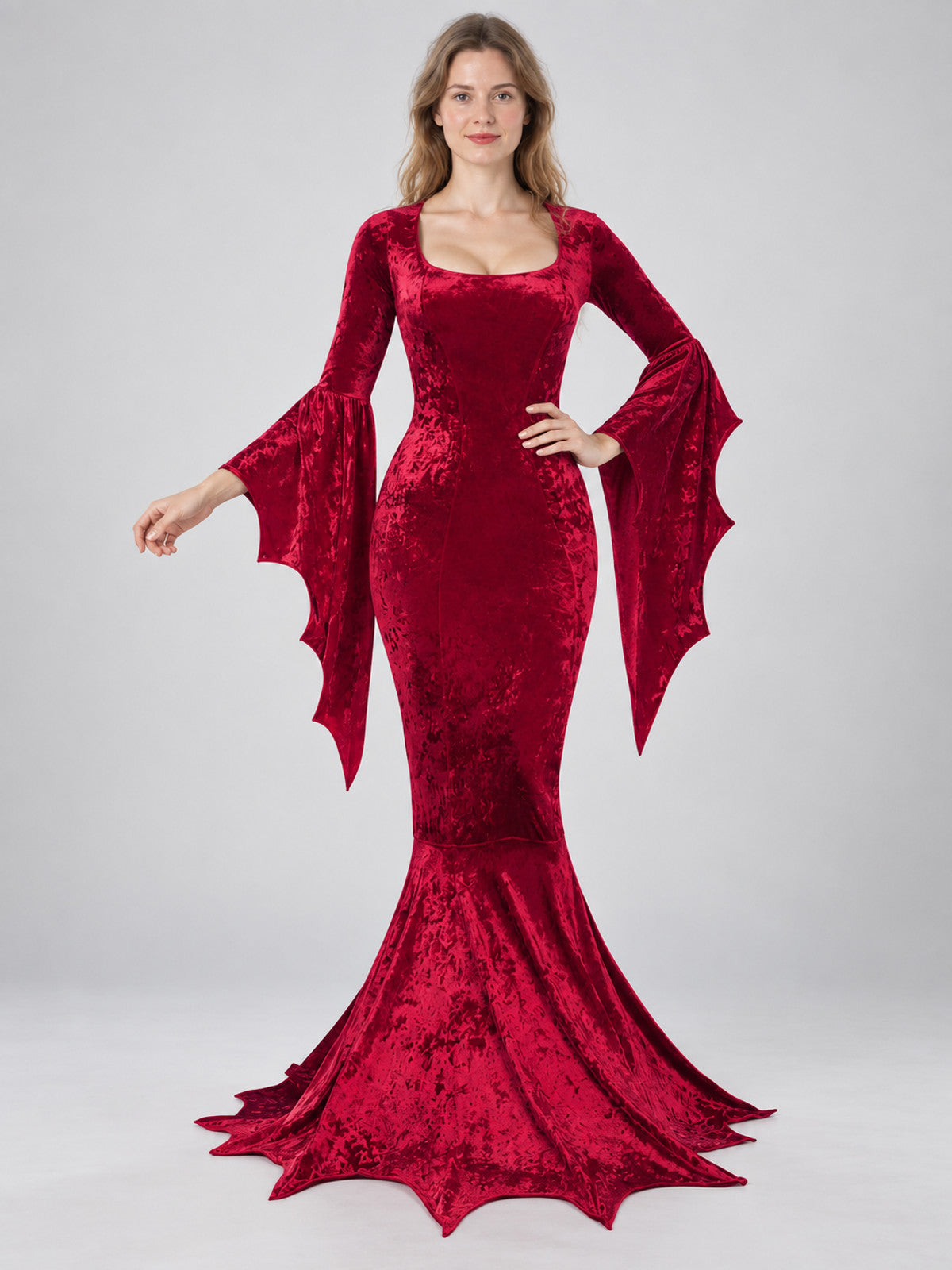 Gothic-Style Burgundy Velvet Carnival Dress