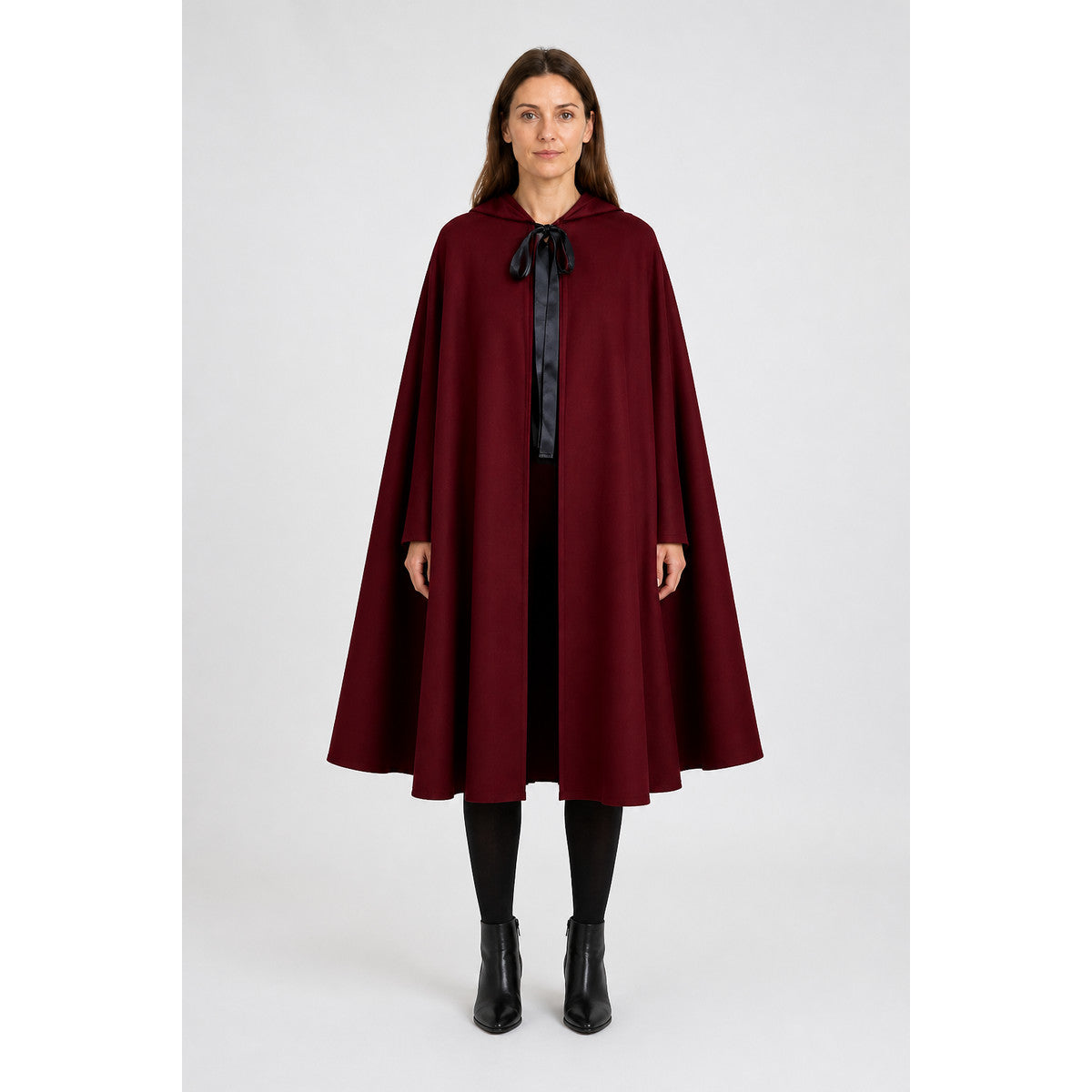 Wine-Colored Hooded Cape with Black Ties for Halloween main product view