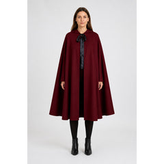 Wine-Colored Hooded Cape with Black Ties for Halloween