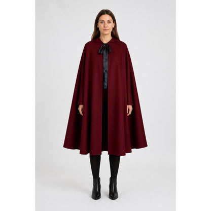 Wine-Colored Hooded Cape with Black Ties for Halloween main product view
