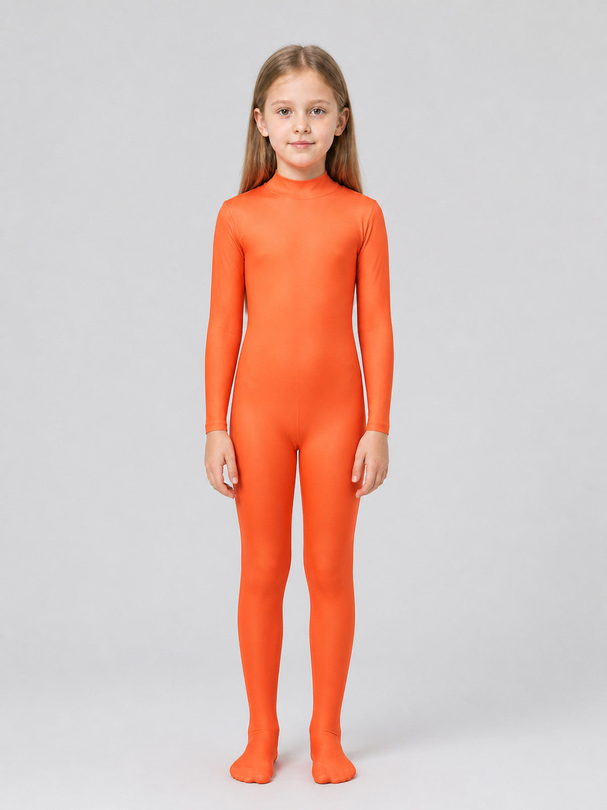 Orange Zentai Jumpsuit with Hood and Face Opening on-model view