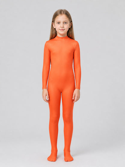 Orange Zentai Jumpsuit with Hood and Face Opening on-model view