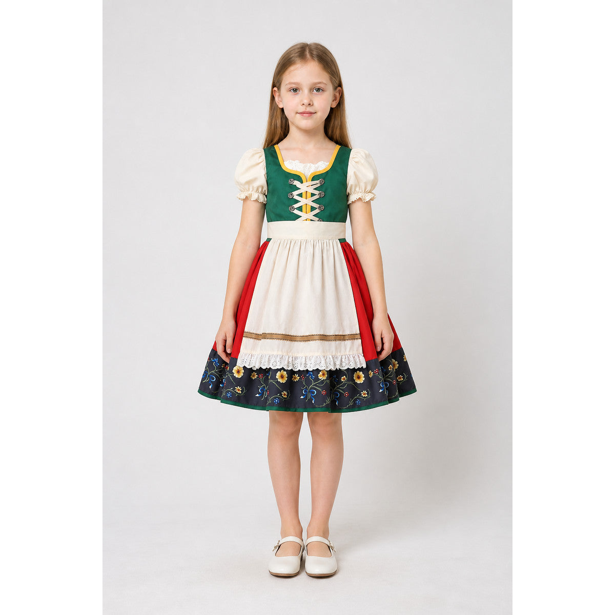 Children’s dirndl-style dress with apron and headscarf