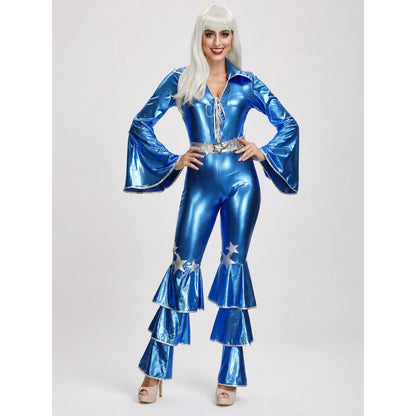 Blue Disco-Style Jumpsuit with Silver Details