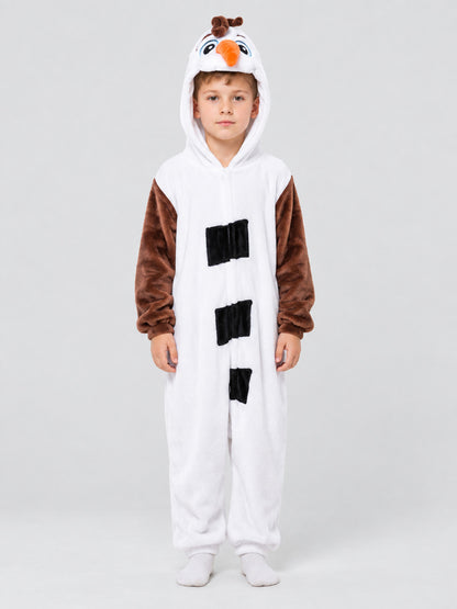 Kids' White Flannel Snowman Pajama Jumpsuit