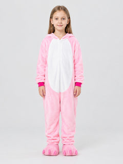 Kids' Pink Hooded Animal Pajama Jumpsuit with Tail