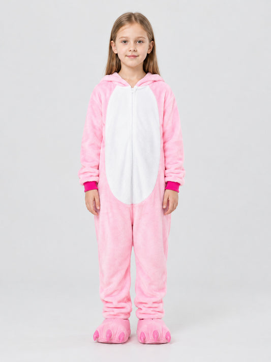 Kids' Pink Hooded Animal Pajama Jumpsuit with Tail