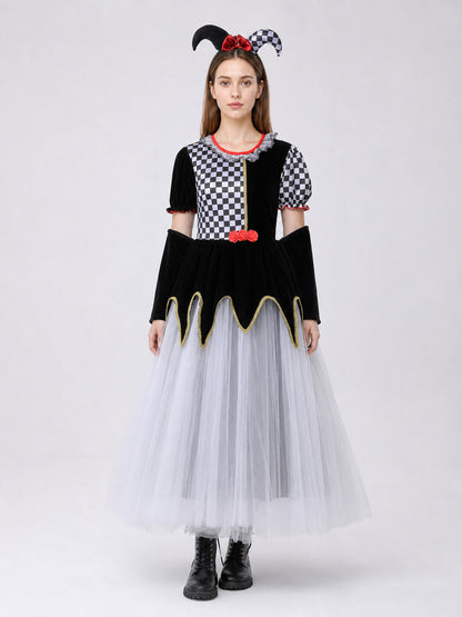 Carnival Dress, Black and White Plaid, Gothic Style on-model view
