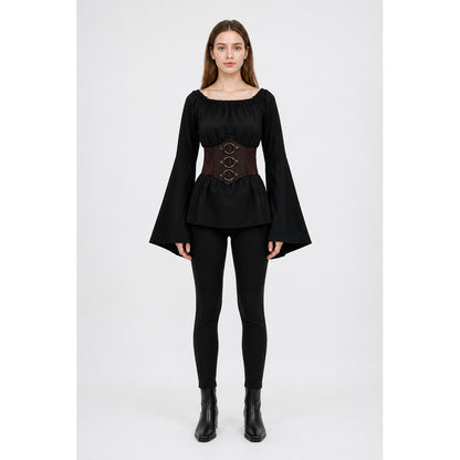 Black Long-Sleeve Blouse with Belt for Cosplay main product view