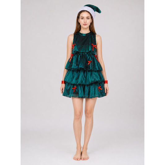 Christmas Tree Carnival Dress with Tiered Ruffles