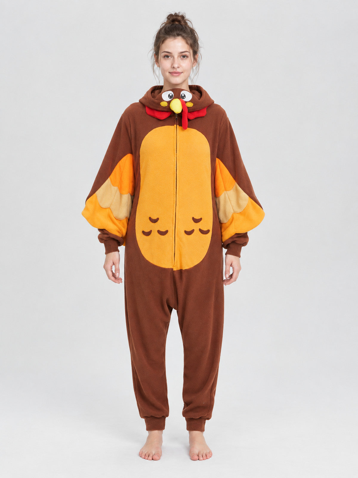 Brown Hooded Pajama Jumpsuit with Wings
