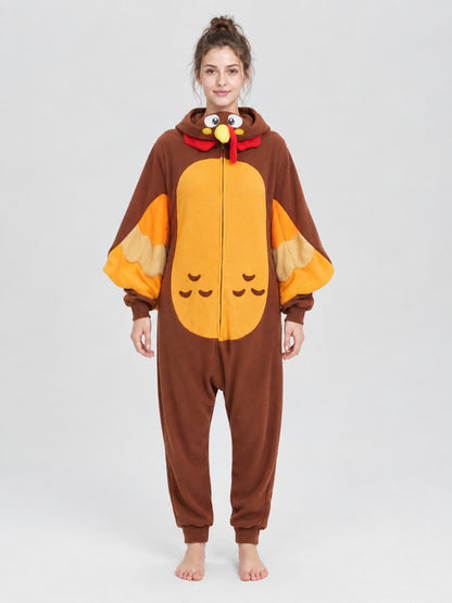 Brown Hooded Pajama Jumpsuit with Wings