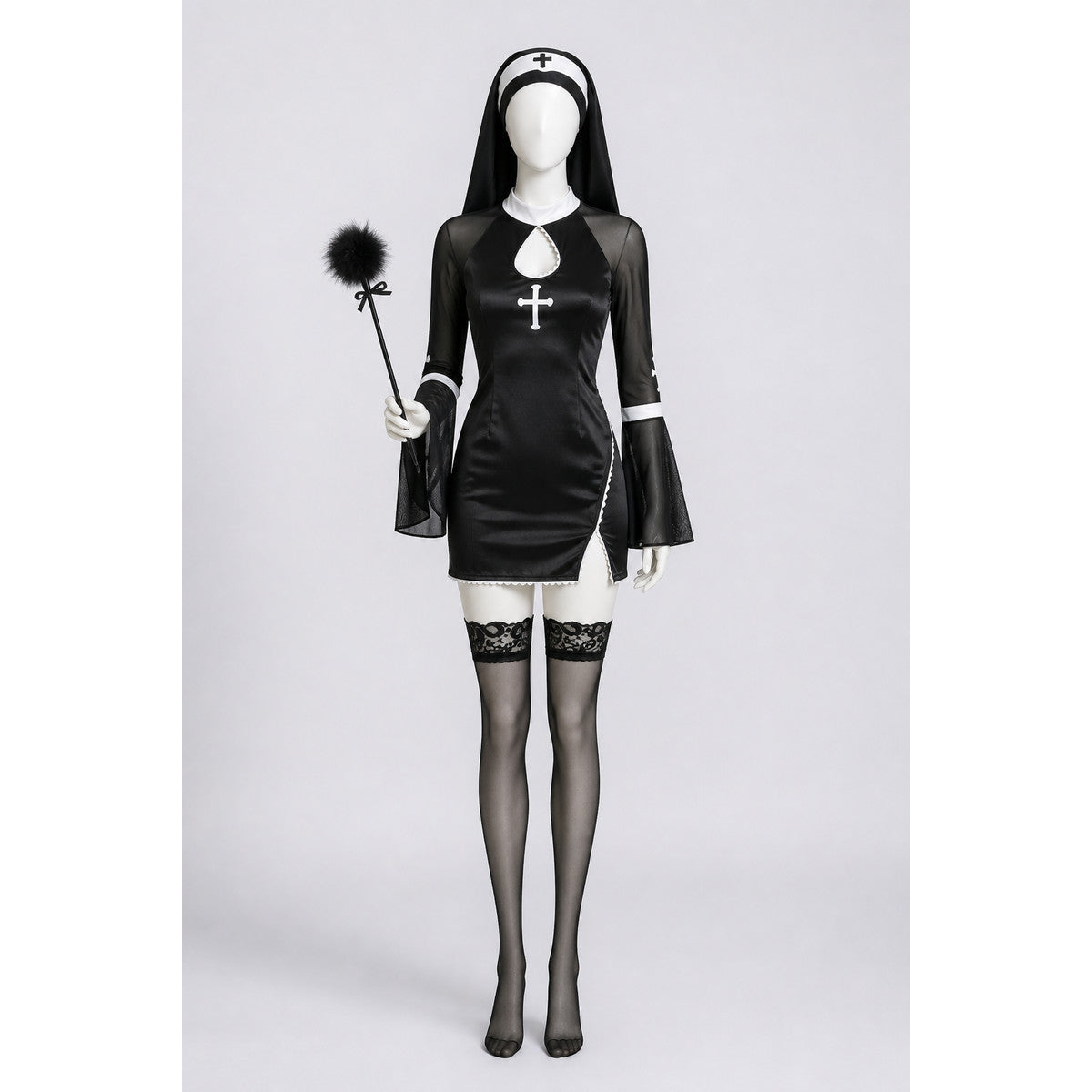 Black and White Nun Costume with Cross for Halloween main product view