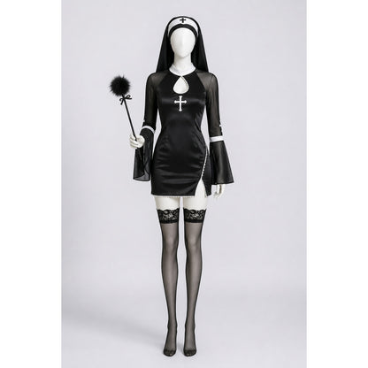 Black and White Nun Costume with Cross for Halloween main product view