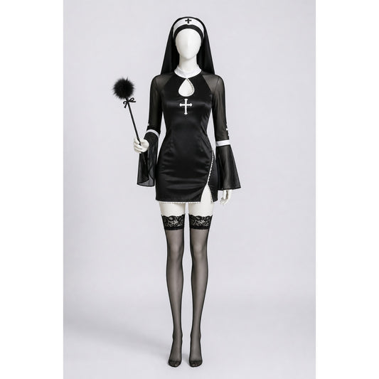 Black and White Nun Costume with Cross for Halloween main product view