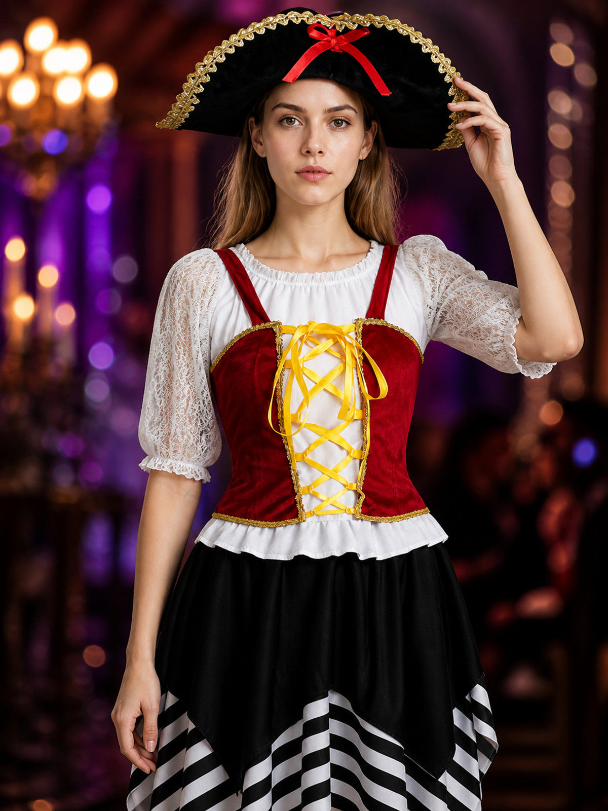 Pirate Costume with Skirt for Masquerades and Halloween on-model view