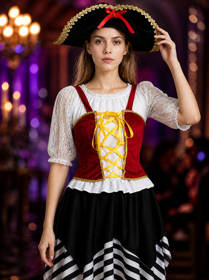 Pirate Costume with Skirt for Masquerades and Halloween on-model view