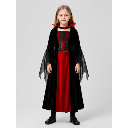 Halloween Vampire Costume, Long with Hood on-model view