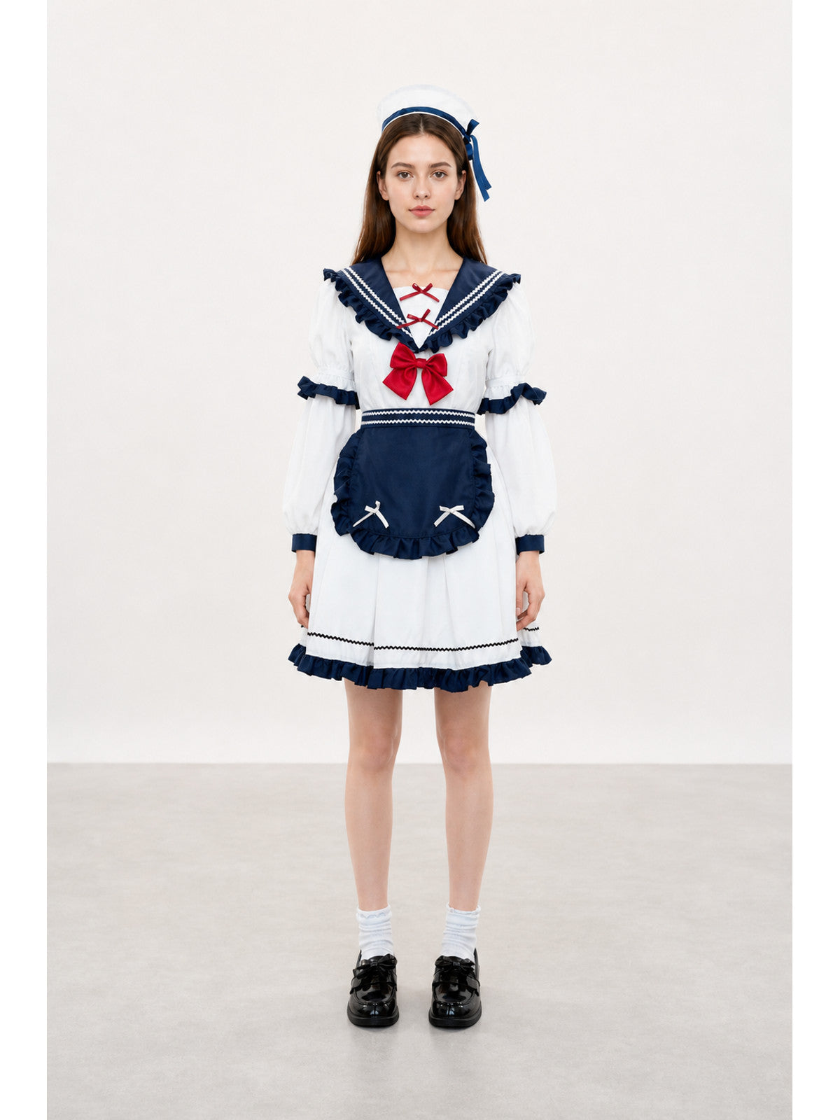 Dress with a Sailor Collar, Ruffles, and Bows main product view