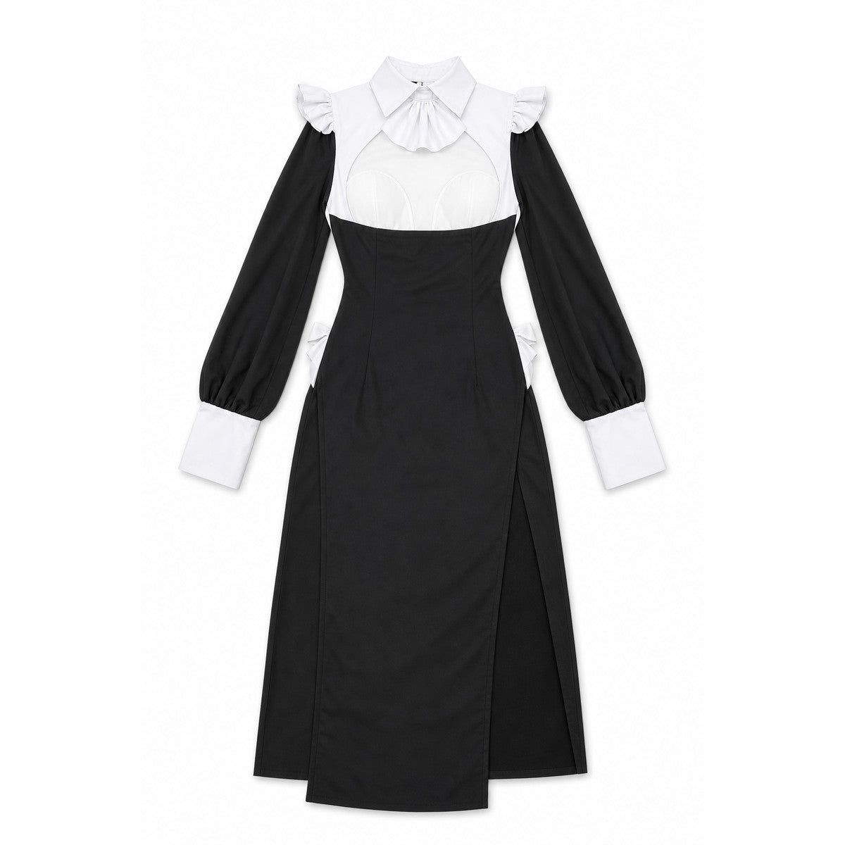 Black-and-White Nun Costume with Long Sleeves for Halloween on-model view