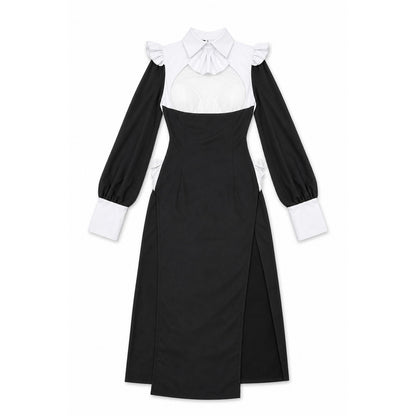 Black-and-White Nun Costume with Long Sleeves for Halloween on-model view