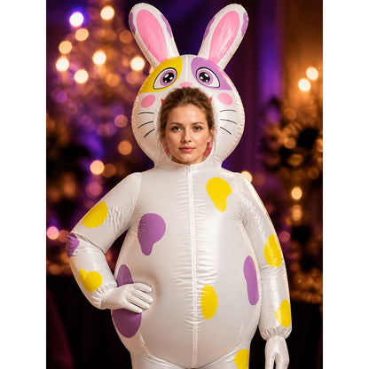 Inflatable Rabbit Costume with Colorful Patches for Halloween Party on-model view