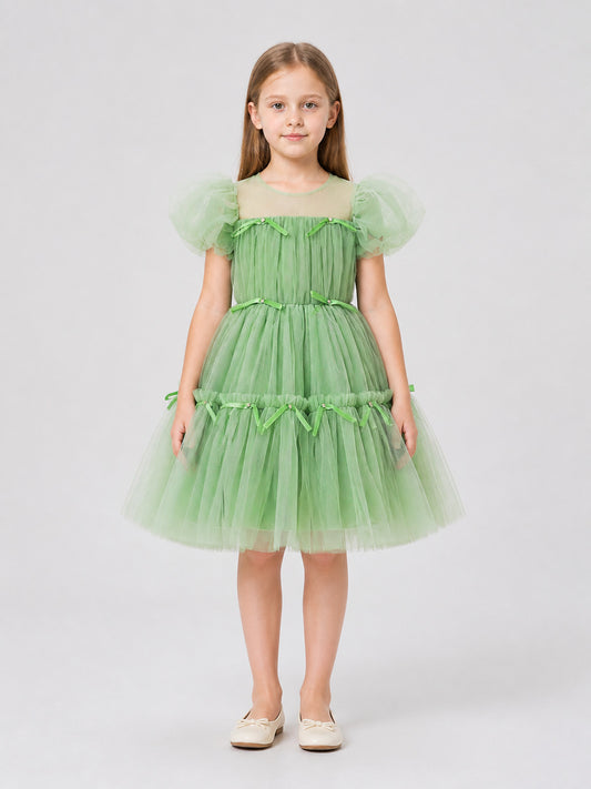 Festive Princess Dress with a Full Skirt and Bows on-model view
