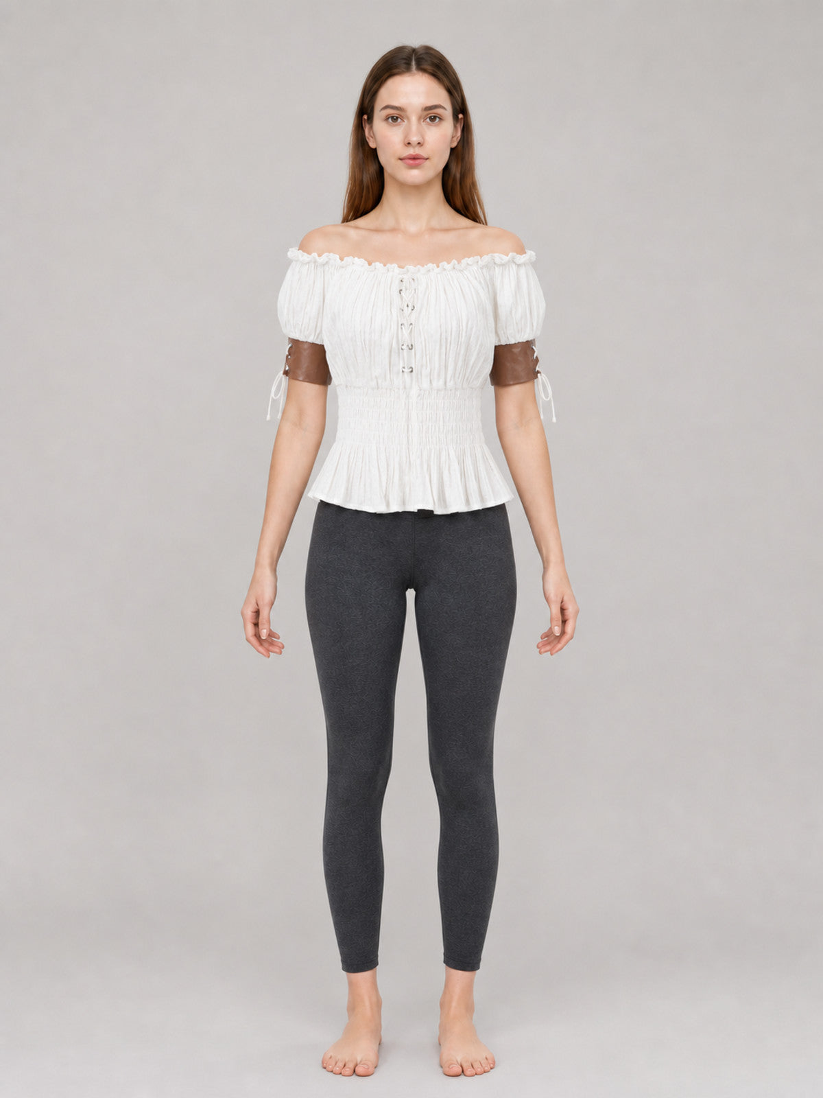 Off-the-Shoulder Blouse with Puff Sleeves front view