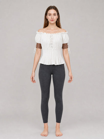 Off-the-Shoulder Blouse with Puff Sleeves front view