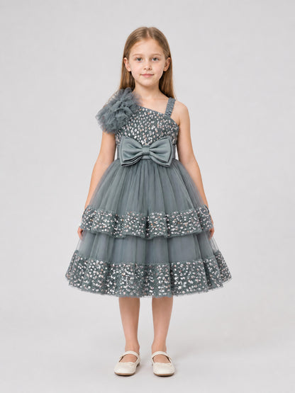 Festive Sequin and Bow Dress, Gray on-model view