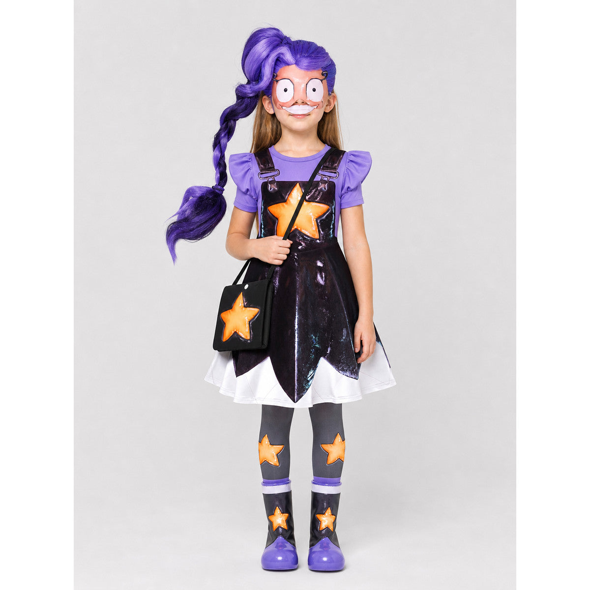 Children's Carnival Costume Character: Dress, Mask, and Bag on-model view